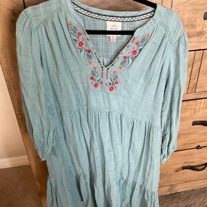 Knox Rose Teal Dress with Pink Floral Embroidery